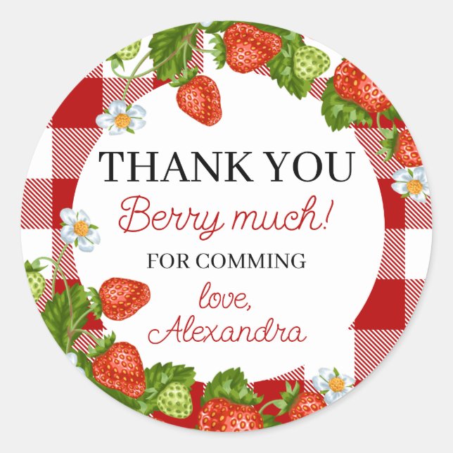 Strawberry 1st birthday Berry Sweet Classic Round Sticker (Front)