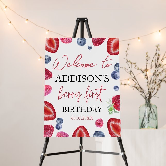 Strawberry 1st birthday Berry Sweet Foam Board (In Situ (Stand))