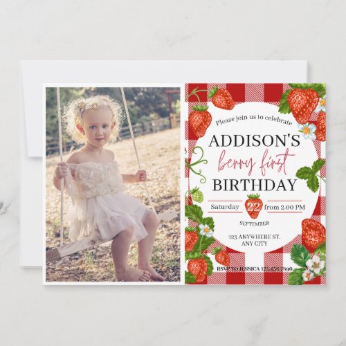 Strawberry 1st birthday Berry Sweet Invitation