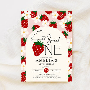 Strawberry 1st Birthday Berry Sweet One Invitation