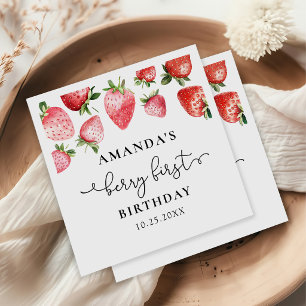 Strawberry 1st Birthday Berry Sweet One Napkins