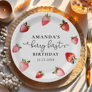 Strawberry 1st Birthday Berry Sweet One Paper Plates