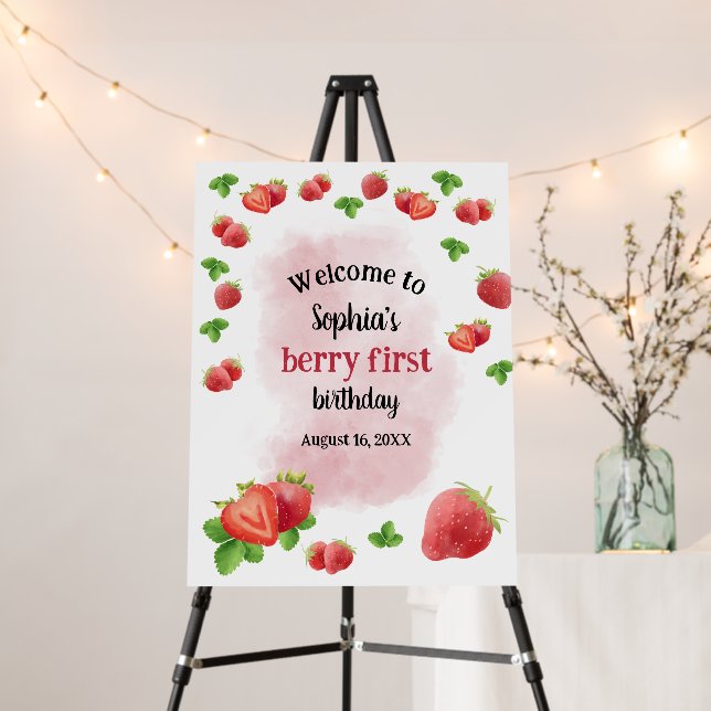 Strawberry 1st Birthday Berry Sweet Party Foam Board (In Situ (Stand))