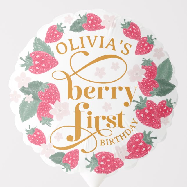 Strawberry 1st Birthday Berry Theme Birthday Balloon (Front)