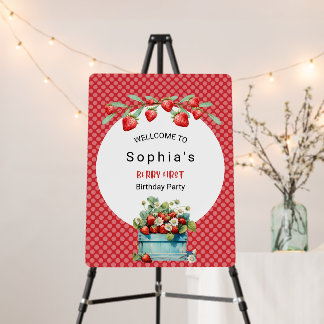Strawberry 1st Birthday Berry Welcome Party Sign