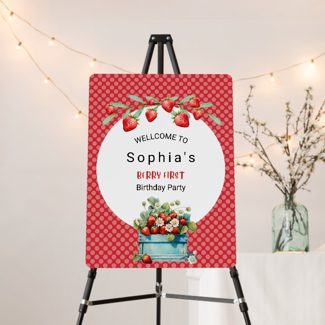 Strawberry 1st Birthday Berry Welcome Party Sign (In Situ (Stand))