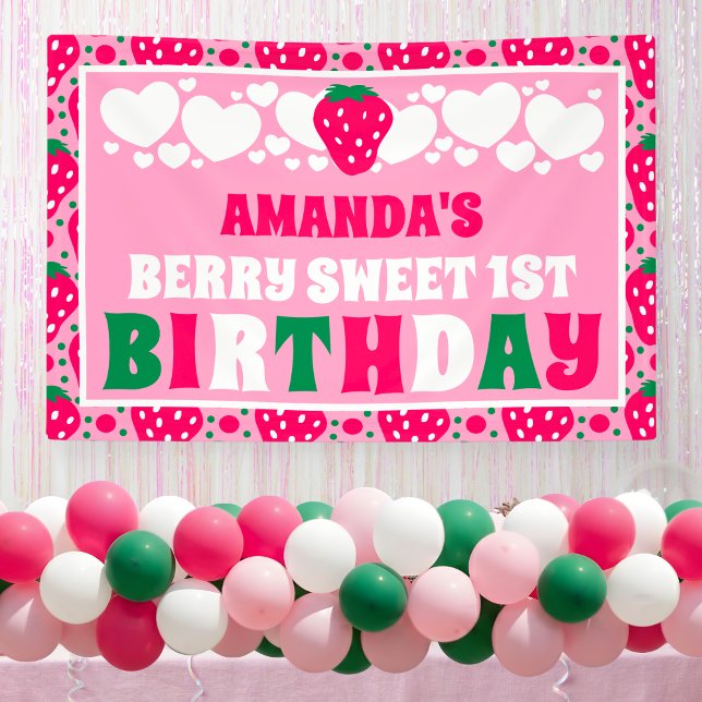 Strawberry 1st Birthday Celebration Banner (Creator Uploaded)