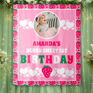 Strawberry 1st Birthday Celebration Photo Backdrop