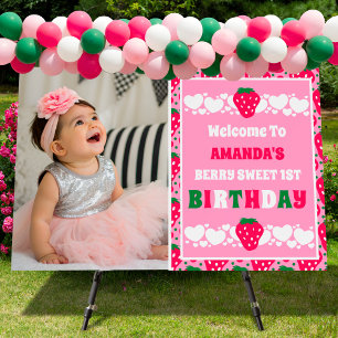 Strawberry 1st Birthday Celebration Photo Welcome Foam Board