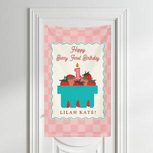Strawberry 1st Birthday Checker Basket  Banner
