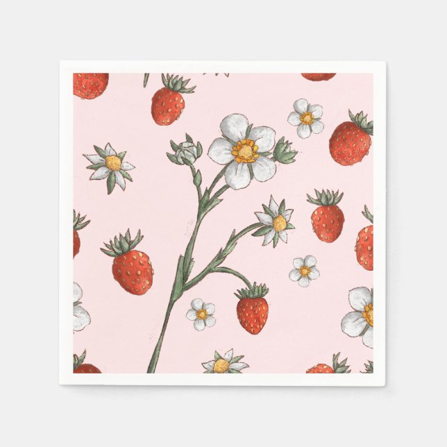 Strawberry 1st Birthday Floral Berry first Napkins (Front)