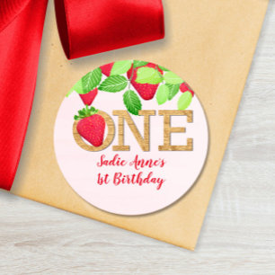 Strawberry 1st Birthday Girl Rustic Berry Sweet Classic Round Sticker