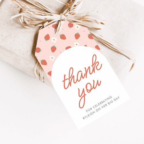 Strawberry 1st Birthday Girls Thank You Gift Tags