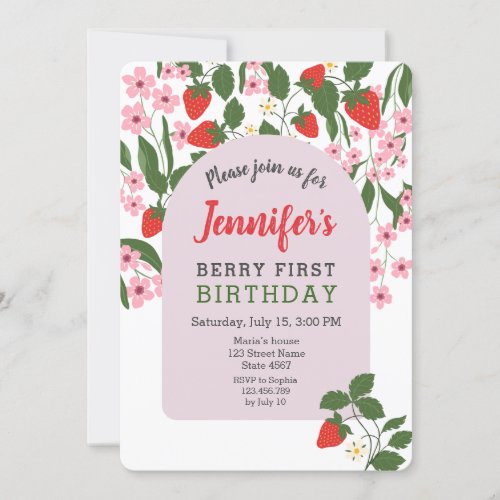 Strawberry 1st Birthday  Invitation