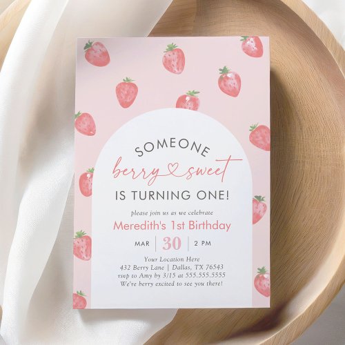 Strawberry 1st Birthday Invitation
