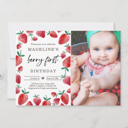 Strawberry 1st Birthday Invite First Berry Sweet