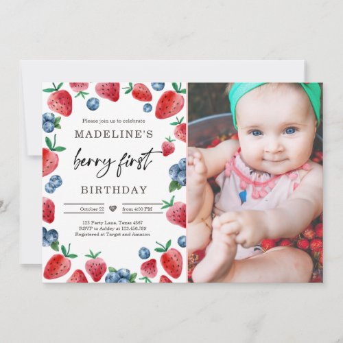 Strawberry 1st Birthday Invite First Berry Sweet