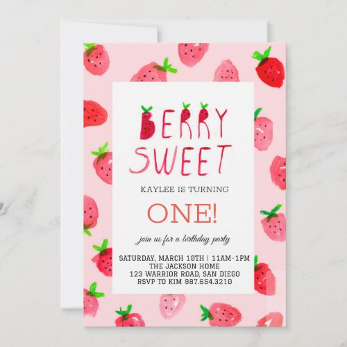 Strawberry 1st Birthday Invite First Berry Sweet