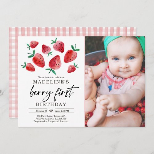 Strawberry 1st Birthday Invite First Berry Sweet