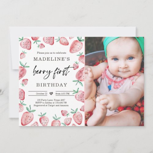 Strawberry 1st Birthday Invite First Berry Sweet