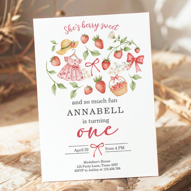 Strawberry 1st Birthday Invite First Berry Sweet (Creator Uploaded)