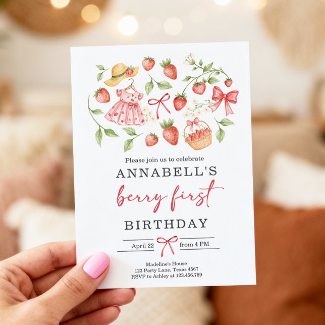 Strawberry 1st Birthday Invite First Berry Sweet (Creator Uploaded)