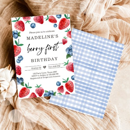 Strawberry 1st Birthday Invite First Berry Sweet