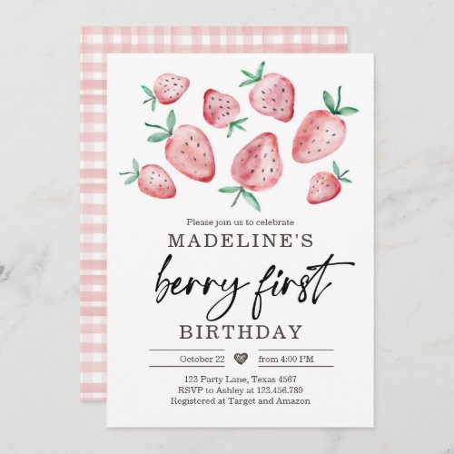 Strawberry 1st Birthday Invite First Berry Sweet