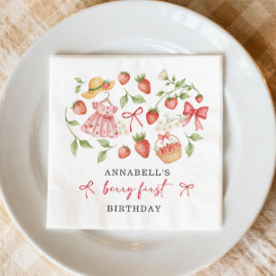 Strawberry 1st Birthday Invite First Berry Sweet Napkins