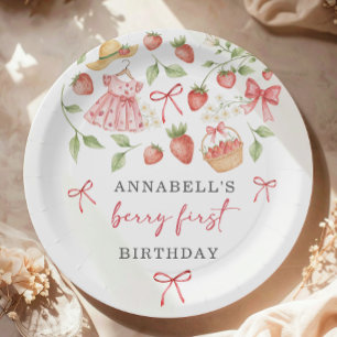 Strawberry 1st Birthday Invite First Berry Sweet Paper Plates