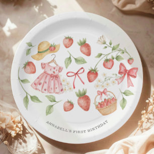 Strawberry 1st Birthday Invite First Berry Sweet Paper Plates