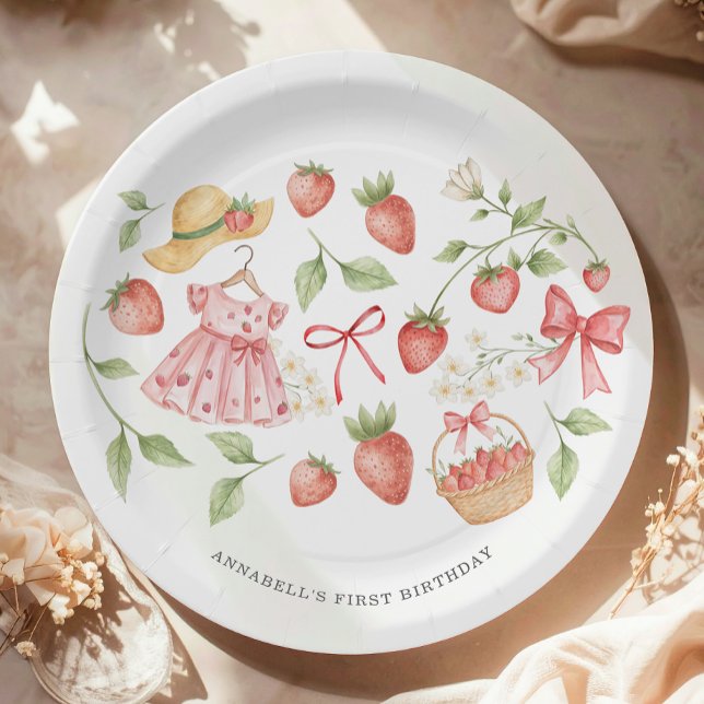 Strawberry 1st Birthday Invite First Berry Sweet Paper Plates (Creator Uploaded)