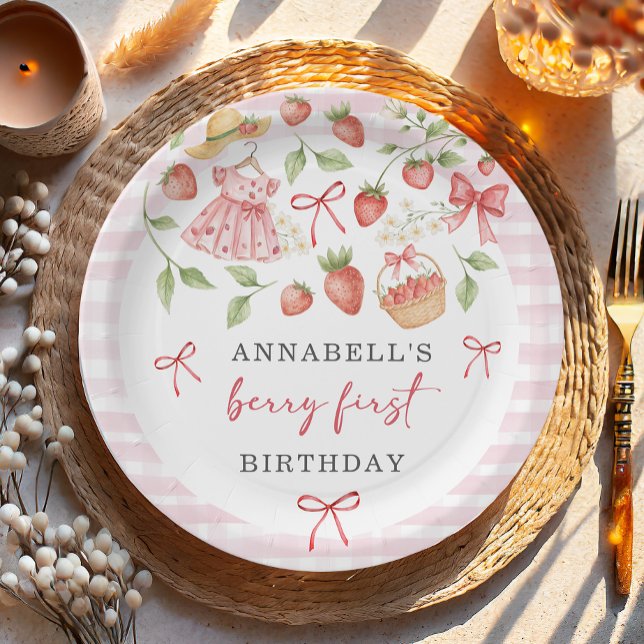 Strawberry 1st Birthday Invite First Berry Sweet Paper Plates (Creator Uploaded)