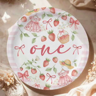 Strawberry 1st Birthday Invite First Berry Sweet Paper Plates