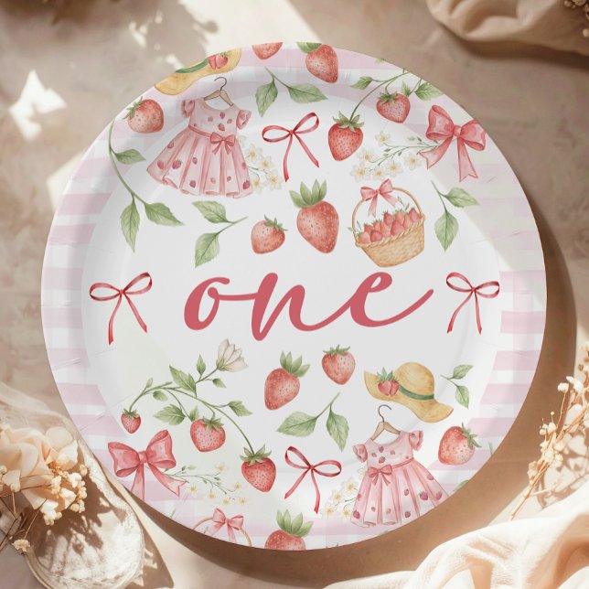 Strawberry 1st Birthday Invite First Berry Sweet Paper Plates (Creator Uploaded)