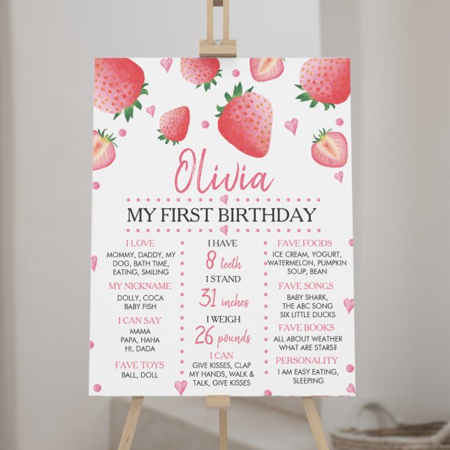 Strawberry 1st Birthday Milestone Sign (Creator Uploaded)