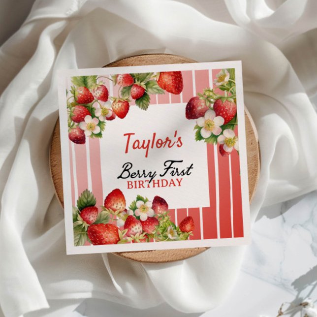 Strawberry 1st Birthday Napkins (Creator Uploaded)