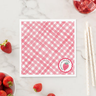 Strawberry 1st Birthday Napkins – Red Watercolor