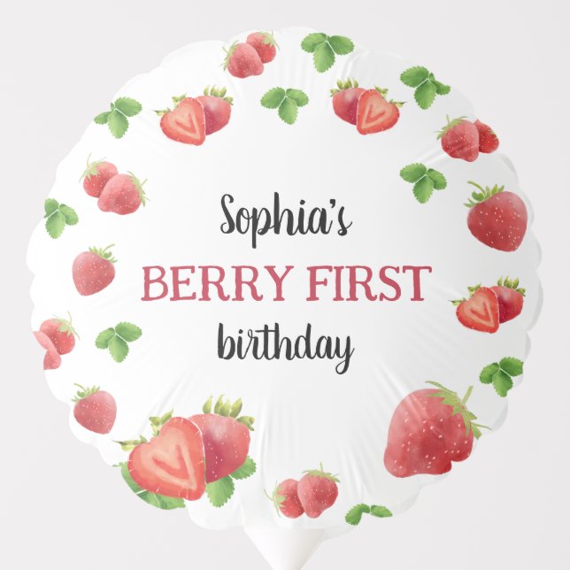 Strawberry 1st Birthday Party Berry First Balloon (Front)