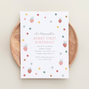 Strawberry 1st Birthday Party Berry First Birthday Invitation
