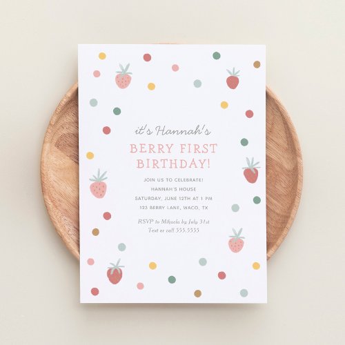 Strawberry 1st Birthday Party Berry First Birthday Invitation