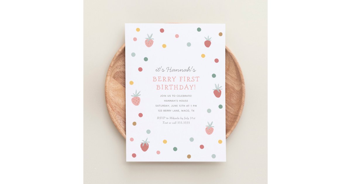 Strawberry 1st Birthday Party Berry First Birthday Invitation | Zazzle