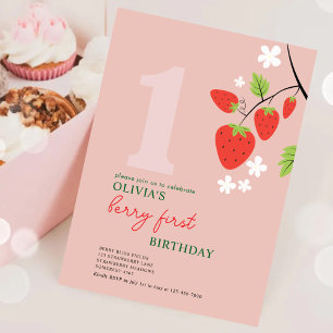 Strawberry 1st Birthday Party Berry First Birthday Invitation