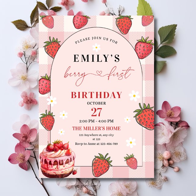 Strawberry 1st Birthday Party Berry First Birthday Invitation (Creator Uploaded)
