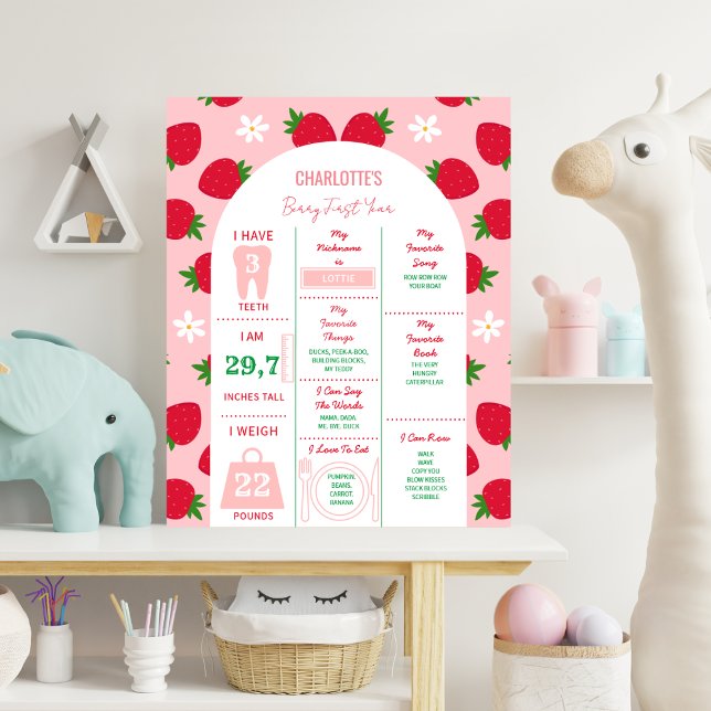 Strawberry 1st Birthday Party Berry First Birthday Poster (Creator Uploaded)