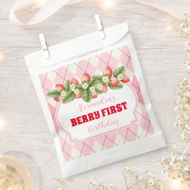 Strawberry 1st Birthday Party Berry First Favor Bag (Clipped)