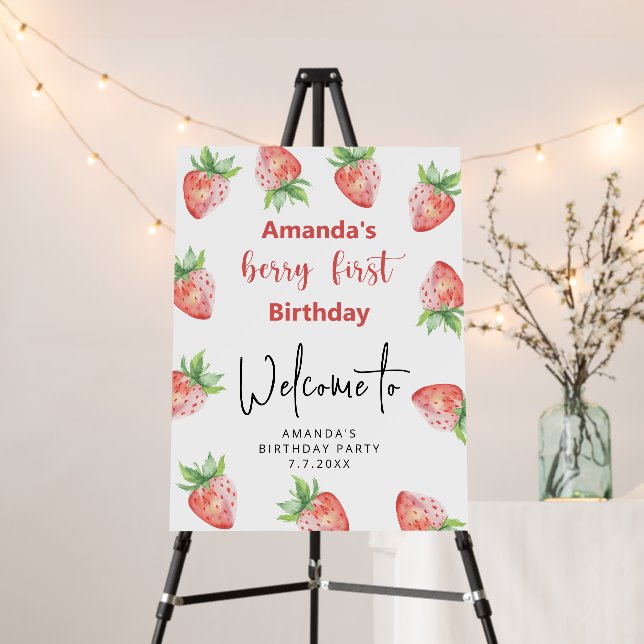 Strawberry 1st Birthday Party | Berry First Foam Board (In Situ (Stand))