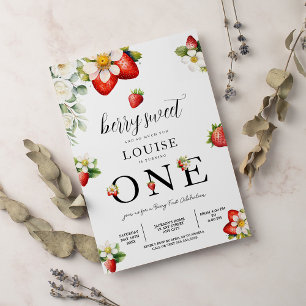 Strawberry 1st Birthday Party Berry First Invitation