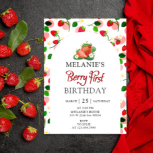 Strawberry 1st Birthday Party   Berry First Invitation