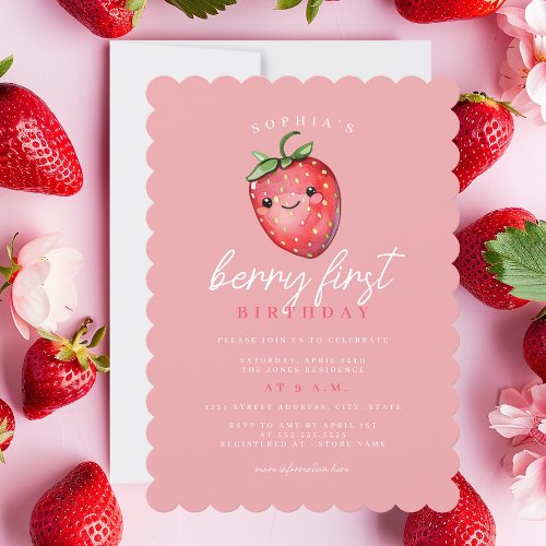Strawberry 1st Birthday Party Berry First Invitation